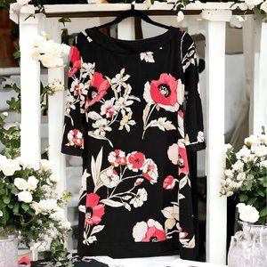 White House Black Market Dress with Floral Prints on a Black background